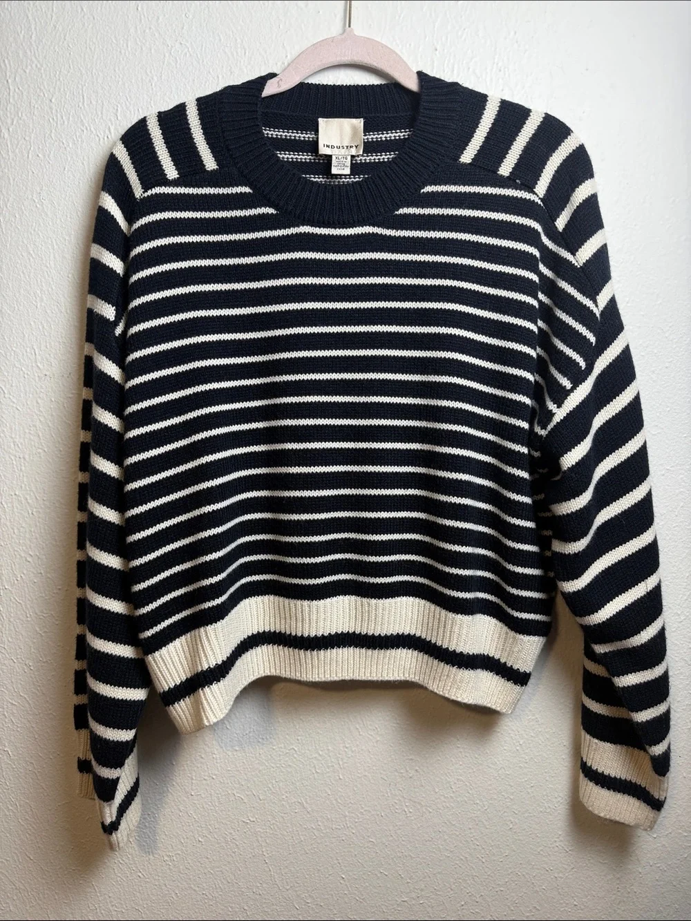 Striped Crewneck Sweater in Navy and White